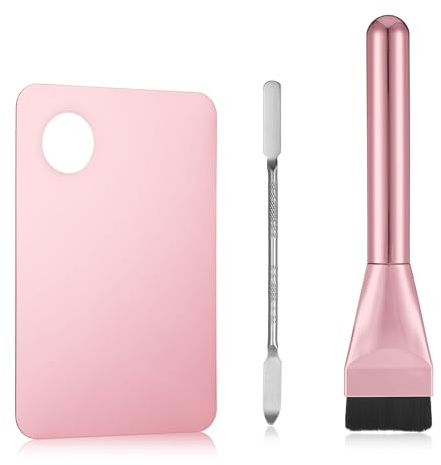 Ouligay 3 Pcs Makeup Mixing Palette,Make Up Spatula Tool Including Makeup Palette Tray,Foundation Spatulas,Foundation Brush, Makeup Brush Set for Women Girl Korean Makeup Cosmetic Spatula Tool(Pink)