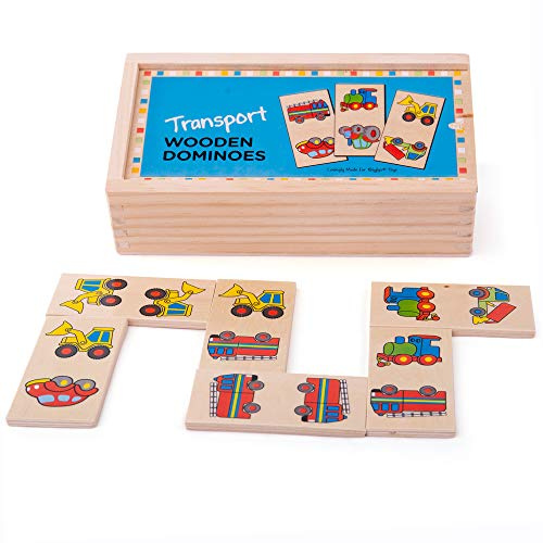 Bigjigs Toys Wooden Transport Dominoes with Storage Box