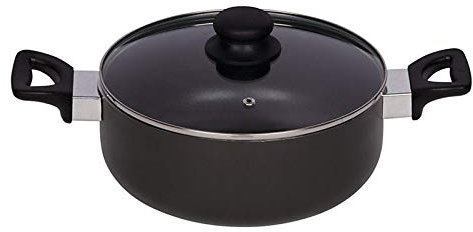 Riess, Alu Dishes Reventon Fleischtopf mit Glasdeckel Induktion, Durchmesser 24 cm, Schwarz