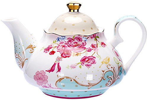 AWHOME Tea Pot Bone China Floral Design Vintage Teapot Loose Tea Women and Tea lovers 850 ml about 4 Cups Gift Box