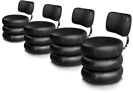 NEUERRAUM Runder schwarzer Leder Esstischstuhl Lounge Sessel, bequem gepolstertert, Starkes Design, Abbildung echtes Leder Schwarz.
