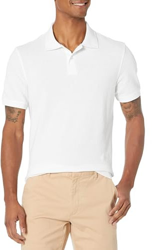 Amazon Essentials Men's Slim-Fit Cotton Pique Polo Shirt, White, M