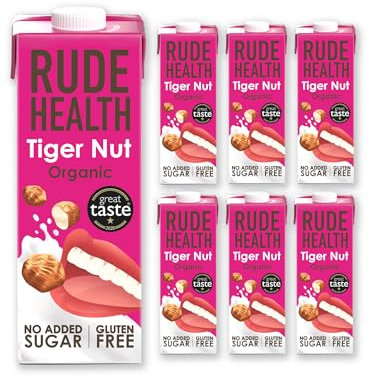 Rude Health 6 x 1 Litre Organic Tiger Nut Dairy-Alt Milk, 100% Natural Organic Drink, Lactose Free, Dairy Free & Gluten-Free, Unsweetened, Award-Winning, Healthy & Vegan, 100% Recyclable Pack