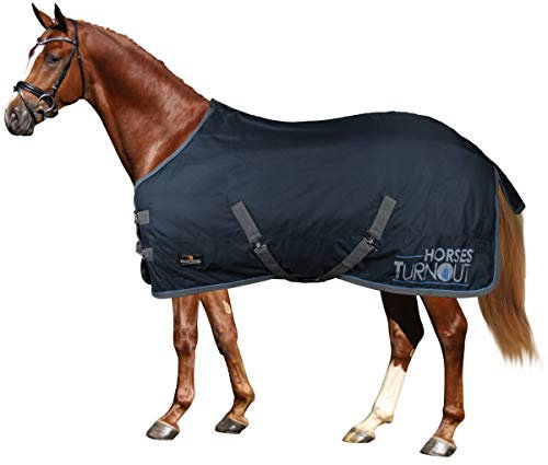Horses, Pferdekoppeldecke Horses Turnout 400 gr, Wasserdicht, Widerstandsfähig, Gepolstert, mit Kreuzgurten, Blau, 145 cm