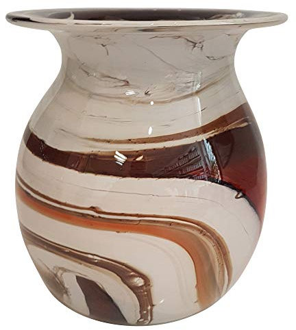 Oberstdorfer Glashütte Kugelvase farbige Glasvase Blumenvase Tischvase beige Weiss marmoriert mundgeblasene Kristallglasvase Höhe ca 20 cm
