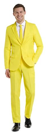 OFFSTREAM Herren Party Kostüm - 2 Stück Einfarbig Outfit für Halloween, Karneval, Fasching Party mit Jacke, Hose & Krawatte - Gelb