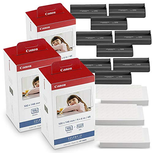 Canon KP-108IN Color Ink and Paper Set Includes Total of 324 Sheets and 9 Ink Cartridges and Fibertique Cleaning Cloth