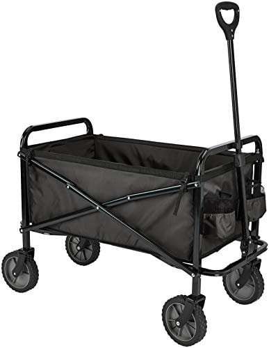 Amazon Basics Collapsible, Height Adjustable & Foldable Outdoor Garden Utility Wagon / Festival Camping Beach Trolley with Cover Bag, Black
