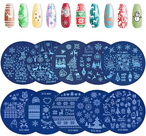 EBANKU 10PCS Christmas Nail Art Stamping Plates Xmas Nail Art Stamp Template Kit Snowflake Snowman Stamp Plates Image Stamping for Woman Girls Christmas Nail Decoration (A)