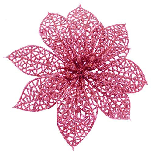 OKSANO 12 Stück Weihnachtsblumen Weihnachtsbaum Dekorationen Künstliche Blumen Weihnachtsstern Glitzer Weihnachten Büsche Ornamente Silber Weihnachtsdeko rose