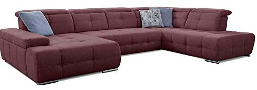 Cavadore Wohnlandschaft Mistrel mit Schlaffunktion / U-Form Bettsofa mit leichter Fleckentfernung dank Soft Clean / Geeignet für Haushalte mit Kindern, Haustieren /343 x 77 x 228 / rot