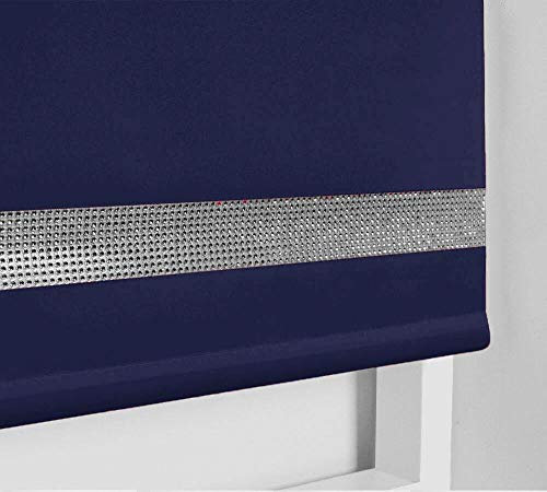 Easy to Fit Thermal BLACKOUT Dim Out Sparkle Diamond DIAMANTE Roller Blind (Child Safe) Navy 120cm