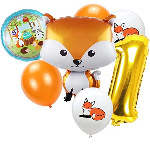DIWULI Fuchs Luftballon Set 1 Jahr - Waldtiere Geburtstag
