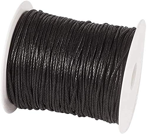 Cheriswelry Cordon en coton ciré avec bobine pour la fabrication de bijoux et macramé - Noir - 91,4 m x 1,5 mm