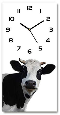 Tulup Glasuhr 30x60 cm - Schwarze Zeigern - Wanduhr Wandkunst Bild Gehärtetem Glas Uhr Echtglas Küche Wohnzimmer - Kuh gezüchtet