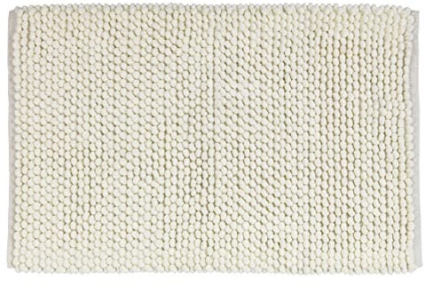 WENKO Badteppich Urdu Ecru, Badmatte im modernen Melange-Effekt, Badvorleger in schwerer Qualität, absolut fusselfrei, hohe Feuchtigkeitsaufnahme, schnelltrocknend, waschbar, rutschhemmend, 60 x 90 cm