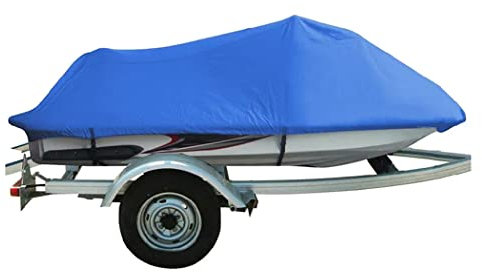 AMGJ Jetski Abdeckung 210D Oxford-Gewebe Wasserdicht Motorbootabdeckung Abdeckplane für 136 bis 145 Lange Jet Ski, 420 x 300 cm,Blau