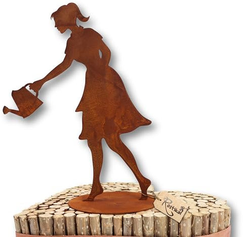 Rostikal Gartenfigur Gärtnerin 60 cm – Perfekte rostige Rostfigur mit Bodenplatte, wetterfeste Gartendeko für draussen – Einzigartiges Geschenk im Edelrost Design