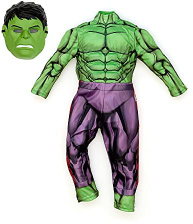 Disney Store Official Hulk Costume For Kids, Marvel, 2 Pc. Mask and Body Suit with Padded Muscles, Kids' Dressing Up Costume, Dress Up Halloween Costume with All-over Artwork - Size 5-6 Years