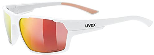 uvex sportstyle 233 P - Outdoorbrille für Damen und Herren - starker Schutz vor Sonnenstrahlung - druckfreier Sitz & perfekter Halt - white matt/red - one size