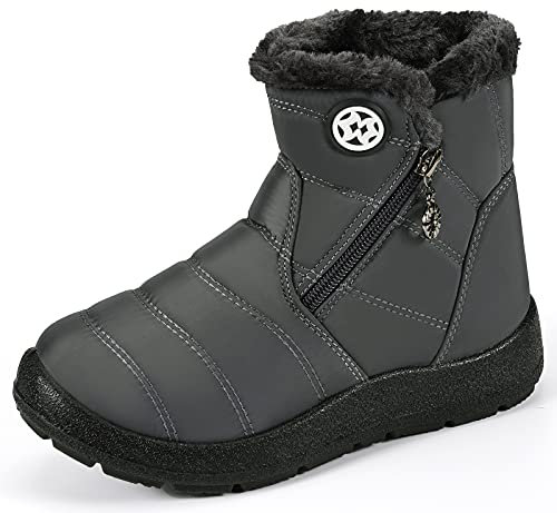 KVbabby Stivali da Neve Bambini Scarpe Invernali Neve Boots Flat Cerniera Stivaletti per Ragazzi Ragazze,1846grigio,35 EU