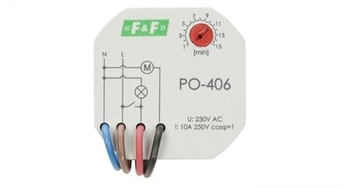 Zeitrelais 1Z 10A 1-15min 230V AC verzögert Abfall PO-406 f&f 5908312595397