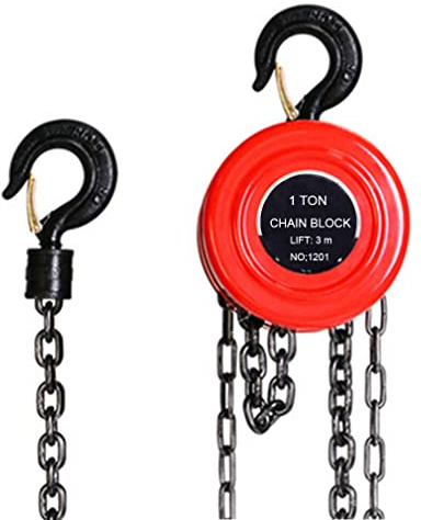 Manual Chain Hoist | 1 Ton/2000 lbs Capacity | 10’ Lift | 2 Hooks | Manual Hand Lift Steel Chain Block Hoist (1T-Red)