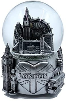 London 3D-Schneekugel mit Musik, romantisches Geschenk, Souvenir, Dekoration für Zuhause, Büro, 14 cm (5 1/2 Zoll) (Silber)