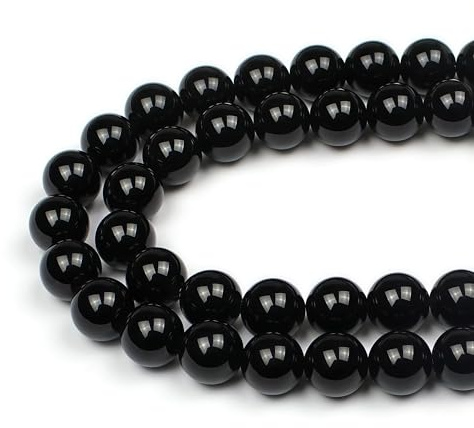 MJDCB Natural Round Stone Beads 12mm Black Onyx Loose Gemstone Beads for Jewelry Making Bracelet Necklace 30pcs