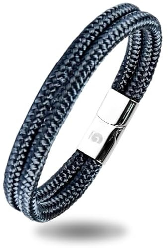 Segeltau Armband Geflochten Nautisch mit Magnetverschluss Seil Armbänder Maritim Surferarmband Galeara Noa (Noa Premio Dunkelblau - Silber, 195)