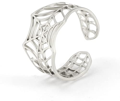 kkjoy Edelstahl Spinnennetz Ring Verstellbare Offene Finger Ringe Halloween Schmuck Für Frauen Männer