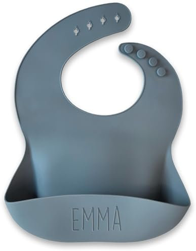 gutmarkiert – Personalisiertes Silikon Lätzchen für Baby – Abwaschbares Baby Lätzchen aus Silikon – Abwaschbar – Mit Auffangschale personalisierbar mit eingraviertem Namen – Blau