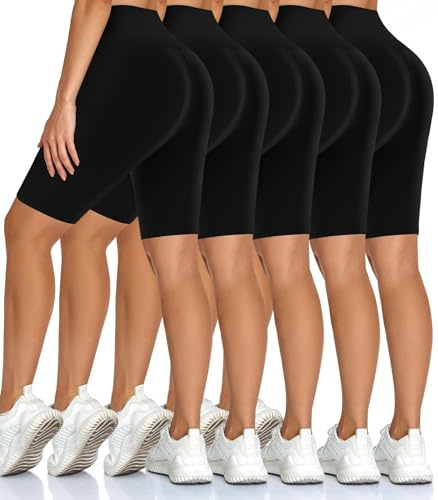 Diu Life 5 Pack Biker Shorts for Women – 8 High Waisted Tummy Control Black Workout Shorts Plus Size Women's Sports & Recreation Shorts, Summer Yoga Athletic Short Activewear Gifts