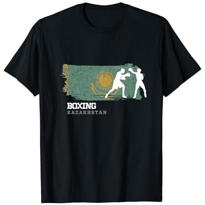 Boxing Kazakhstan Combat Sports Fighter Boxen T-Shirt für Damen und Herren, Schwarz, S, Kurzarm, Unisex, Klassische Passform, Polyester 100%