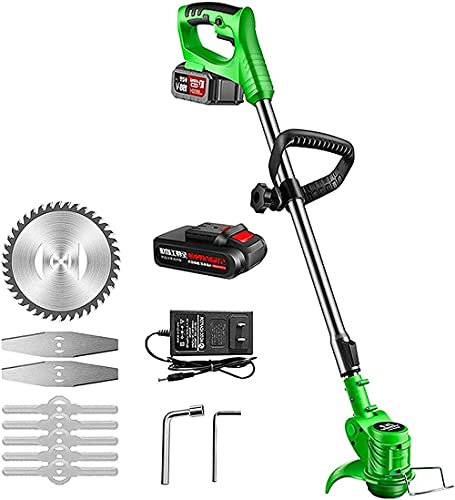 ATAAY Desbrozadora eléctrica doméstica pequeña sin escobillas, 15000Ma, Adecuada para el Cuidado del césped, batería Verde de 21V * 2 baterías * 1