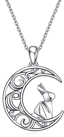 URONE Rabbit Moon Necklace 925 Sterling Silver Rabbit Necklace Rabbit Jewelry Gift for Women Men Rabbit Lover