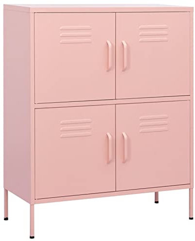 MOONAIRY Lagerschrank, Flurschrank, Putzschrank, Besenschrank, Aktenschrank, Schrank Schmal, Aufbewahrungsschrank, Vorratsschrank, Rosa 80x35x101,5 cm Stahl