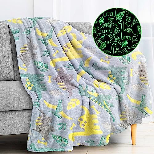 LXTOPN Dinosaurier Decke, Kuscheldecke Kinder Mädchen, Kuscheldecke Leuchtet im Dunkeln, Sofadecke Kinderdecke für Mädchen Junge, Ganzjahresdecke für Kinde(Dinosaurier-B,130x150cm)