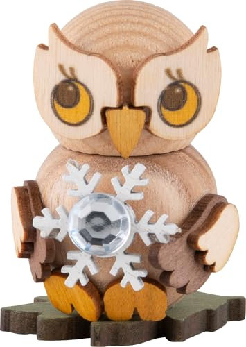 Kuhnert - Eulenkind zum Stellen mit Schneekristall - Holzfigur ca. 4 cm