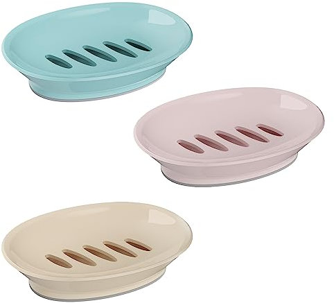 3-Pack Soap Dish with Drain Soap Holder, Soap Saver Easy Cleaning, Stop Mushy Soap Tray for Shower Bathroom Kitchen