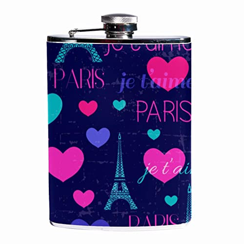 Flasques pour l'alcool,Tour Eiffel amoureuse à Paris,Flacon étanche en acier inoxydable et flacon entonnoir pour hommes femmes