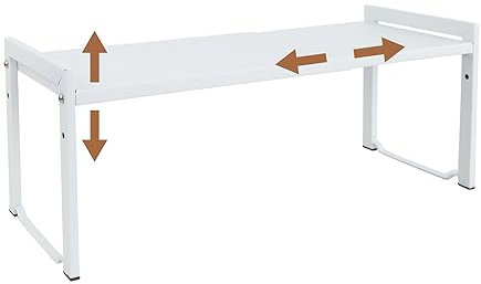 Goodsnetic Mensola espandibile per armadietto, 35 ~ 66 cm (L), organizer impilabile per bancone della cucina, rialzo resistente da 10 kg, dispensa da appoggio, mensola per lavello in metallo