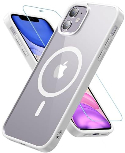 Kuaguozhe für iPhone 11 Hülle, Magnetisch Handyhülle iPhone 11 mit Panzer Schutz Glas, Kompatibel mit MagSafe, Rundumschutz Stoßfest Transparent Rückseite Schutzhülle für iPhone 11 6,1 Zoll (Weiß)