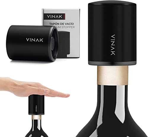 VINAK (4 unités) Bouchon à vin sous vide en acier inoxydable améliore la conservation des vins en extrayant l'oxygène de la bouteille. Réutilisable (D - Noir 4 pièces)