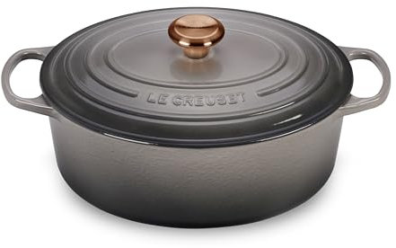 Le Creuset Signature 6.75-quart Round Wide Oven with Copper Knob - Enameled Cast Iron (Oyster)
