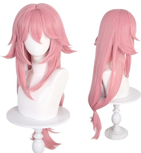 YEAJION Genshin Impact Cosplay Yae miko Perücke Lange Rosa Genshin Cosplay Verkleidung Yae miko Cosplay Wig Halloween Karneval Party Anime Cosplay Kostüm Zubehör Erwachsene
