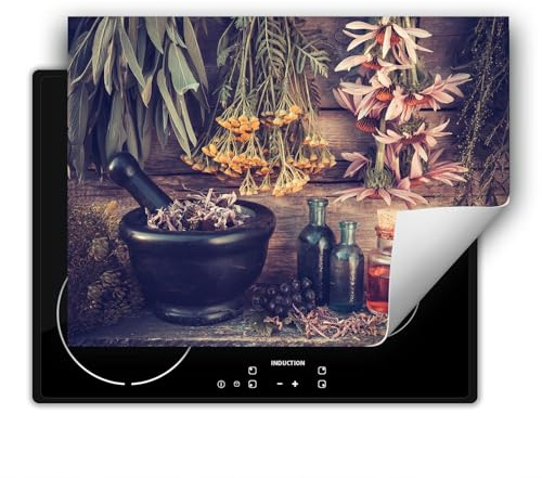 SMTDeco herdabdeckplatte Induktionsmatte herdabdeckung ceranfeld abdeckplatten für ceranfelder induktionskochfeld schutzmatte 80x52 cm Mörser Kräuter Schwarz