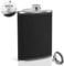 VFANDV Flasque de Whisky, 8 oz Flasque en Acier Inoxydable Noir Portable Cuir Flasques avec Entonnoir, pour Randonnée, Voyage, Pêche, Camping et Escalade