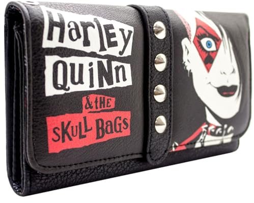 Harley Quinn & The Skull Bags Stilisiertes Design Portemonnaie Tri-Fold Münzfach & Kartenhalter, Schwarz
