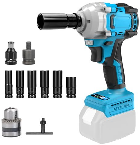 Avvitatore Impulsi per Makita Batteria 18V Brushless 1/2 1200 Nm 6.000rpm, con 6 Bussole (17-22 mm), luce di lavoro a LED (senza batteria)